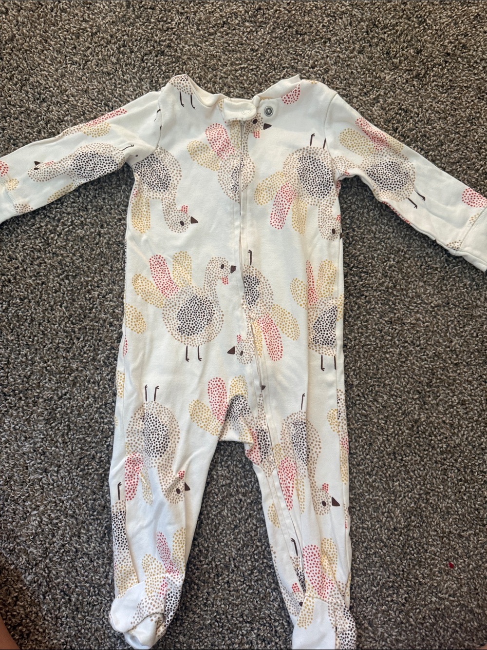 Thanksgiving Kids White One-Piece Footed Pajamas with Multicolor Bird Print